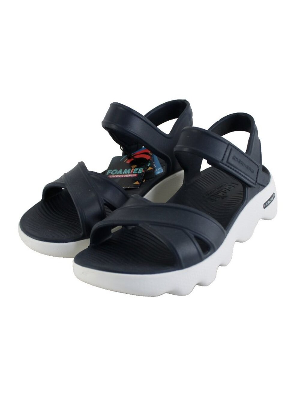 Skechers Foamies Massage Fit Sandals Womens Size 7 Navy Blue Strappy Open Toe